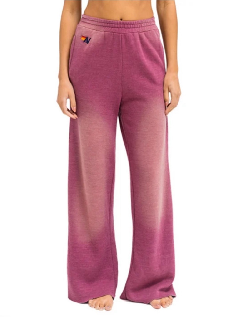 Aviator Nation | Wide Leg Pocket Sweatpants in Faded Berry Stripe | Large
